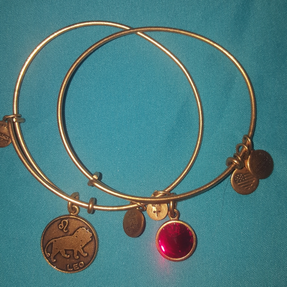 Alex & Ani Leo zodiac ruby birthstone bangle set gold